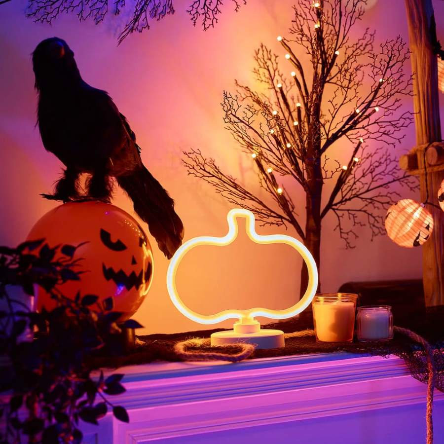 IKEA KUSTFYR LED table lamp, battery operated pumpkin