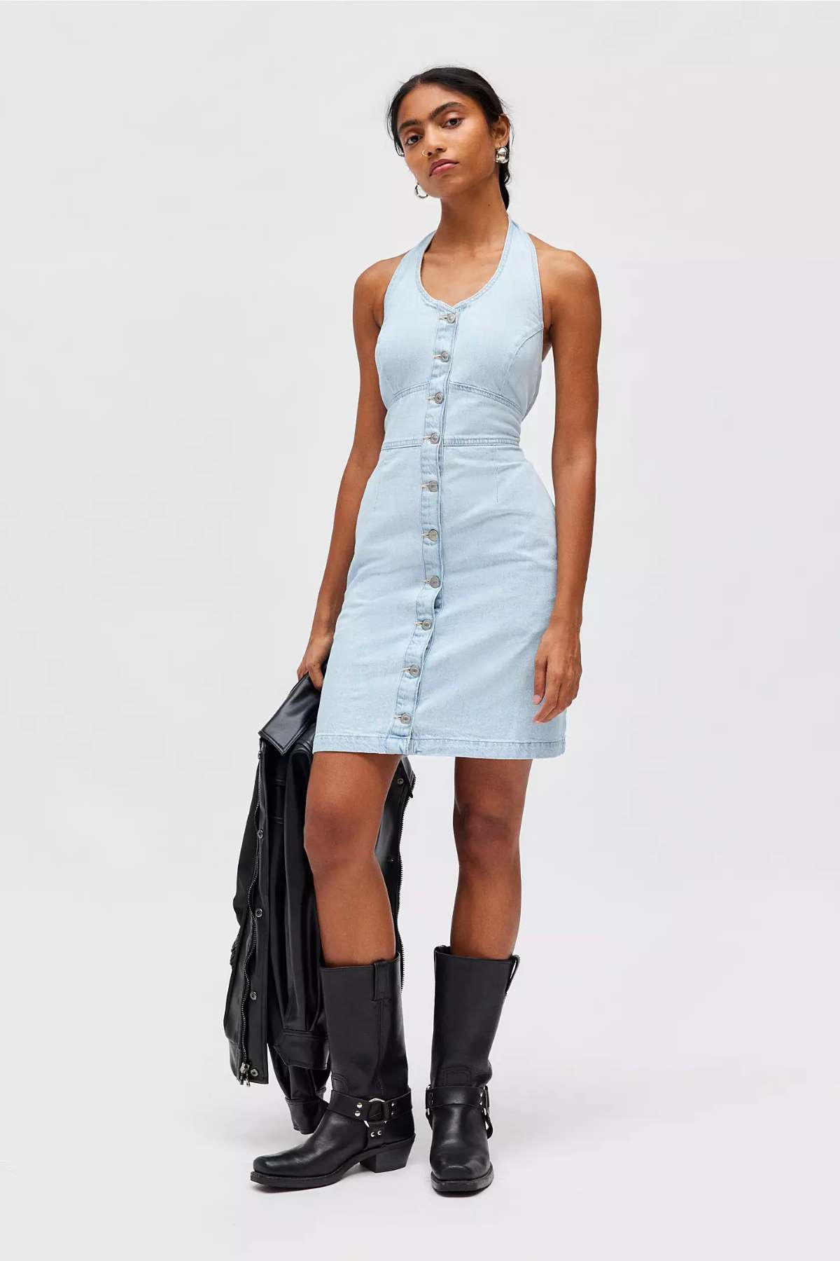 Levis Janeesah Denim Button Front Halter Mini Dress