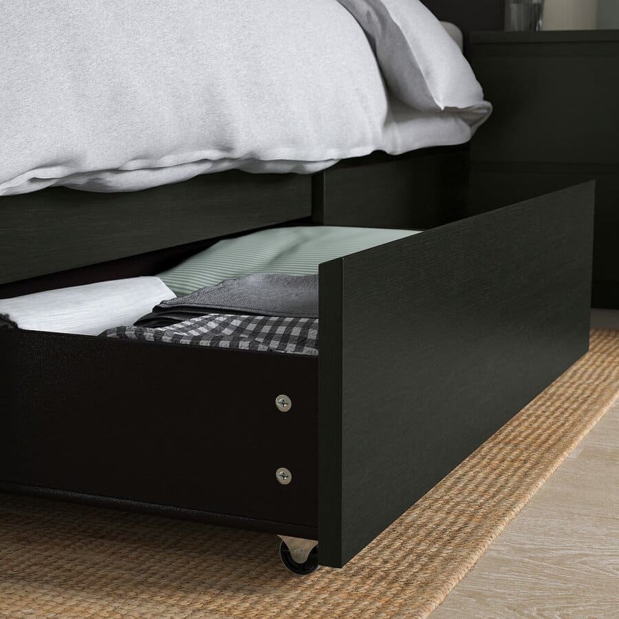 MALM High bed frame 2 storage boxes, black-brown from IKEA