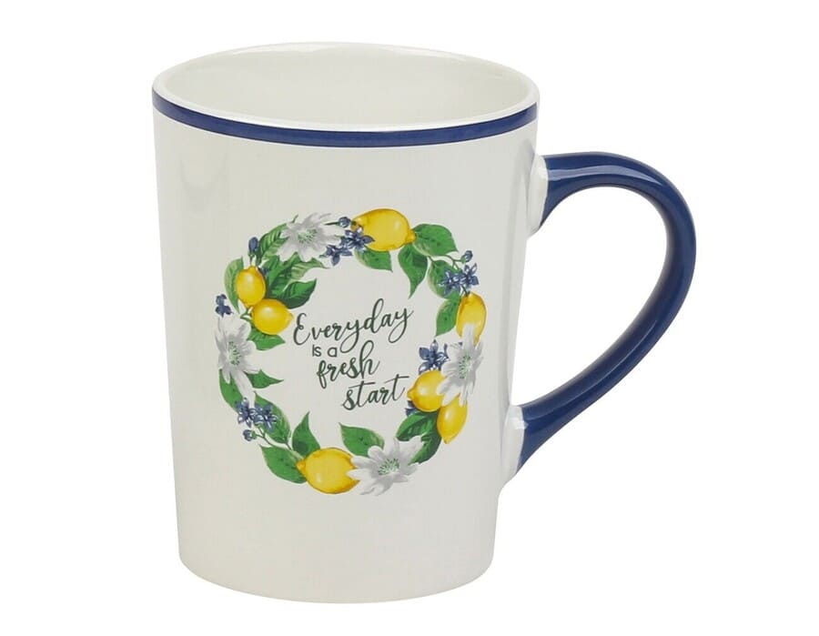 Royal Norfolk Sentiment Lemon Floral Coffee Mugs with Blue Rims