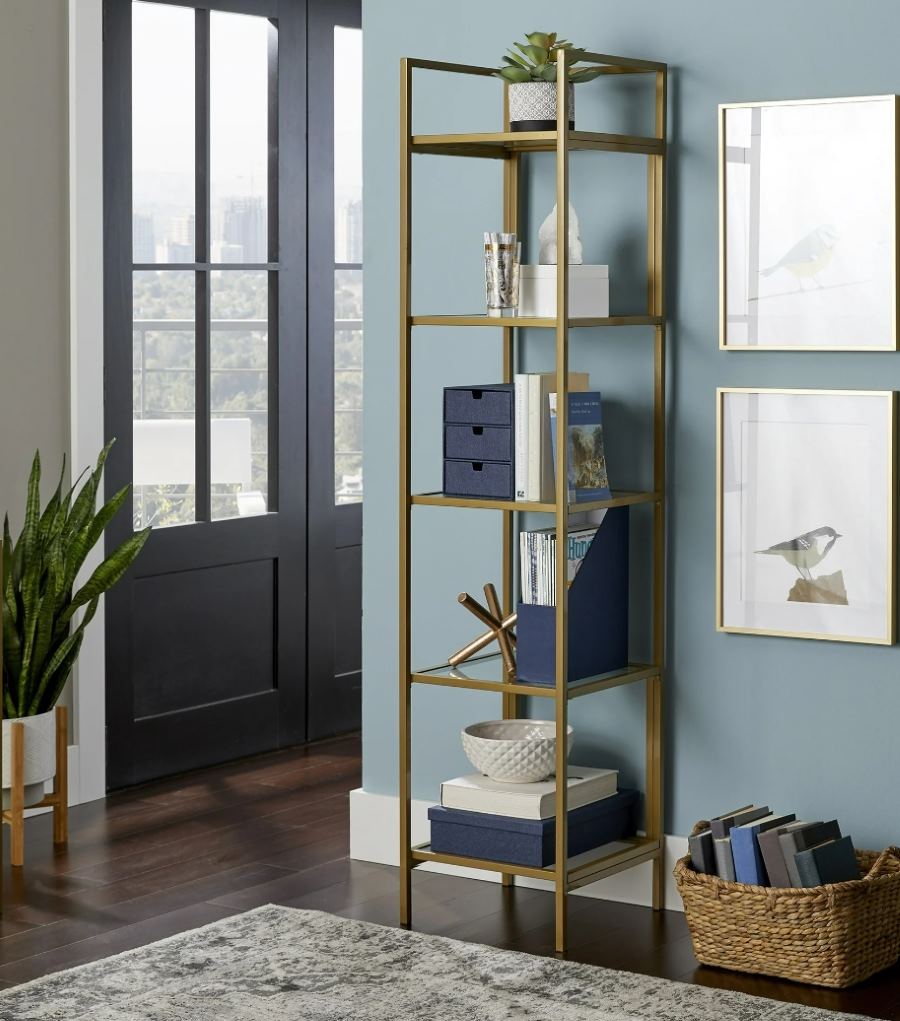 Better Homes & Gardens Nola Narrow Bookcase, Gold Finish