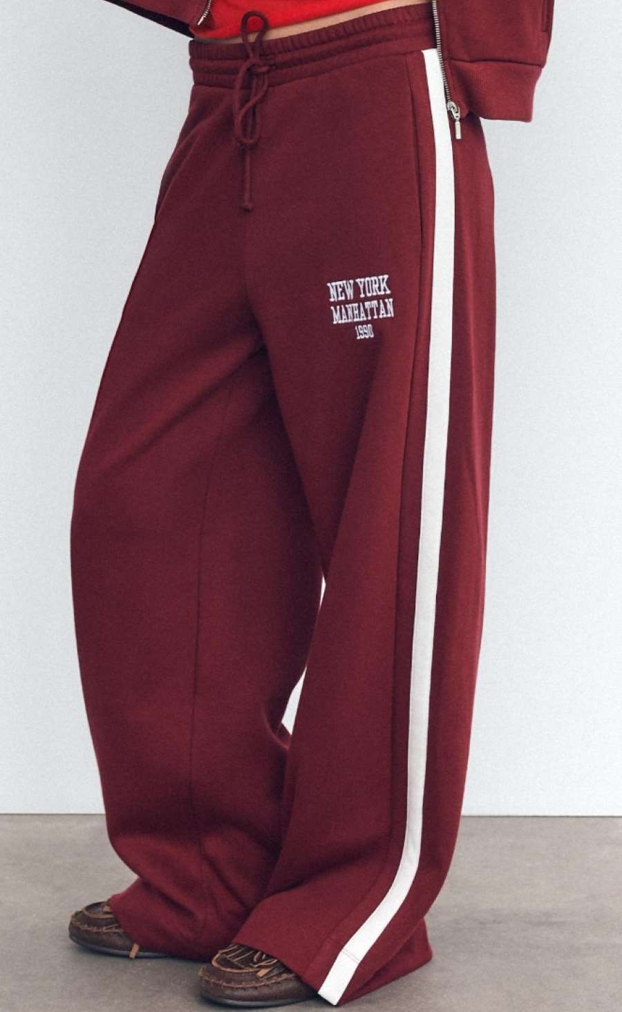 Side Stripe Text Plush Pants