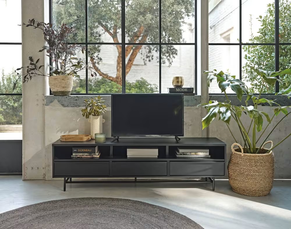Mueble de TV de metal negro con 3 cajones de Maisons du Monde