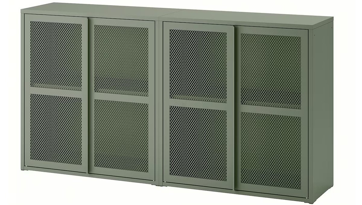 Armario con puertas, verde grisáceo rejilla IKEA