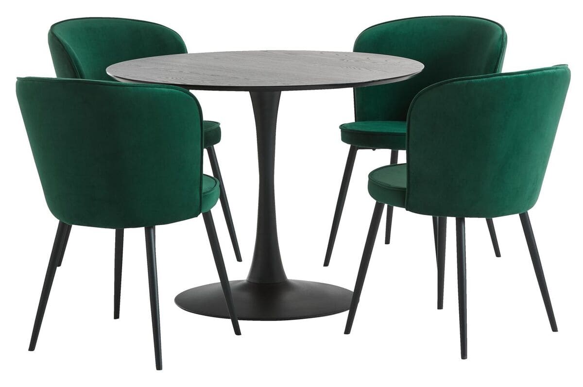 Mesa RINGSTED negro + 4 sillas RISSKOV verde oscuro