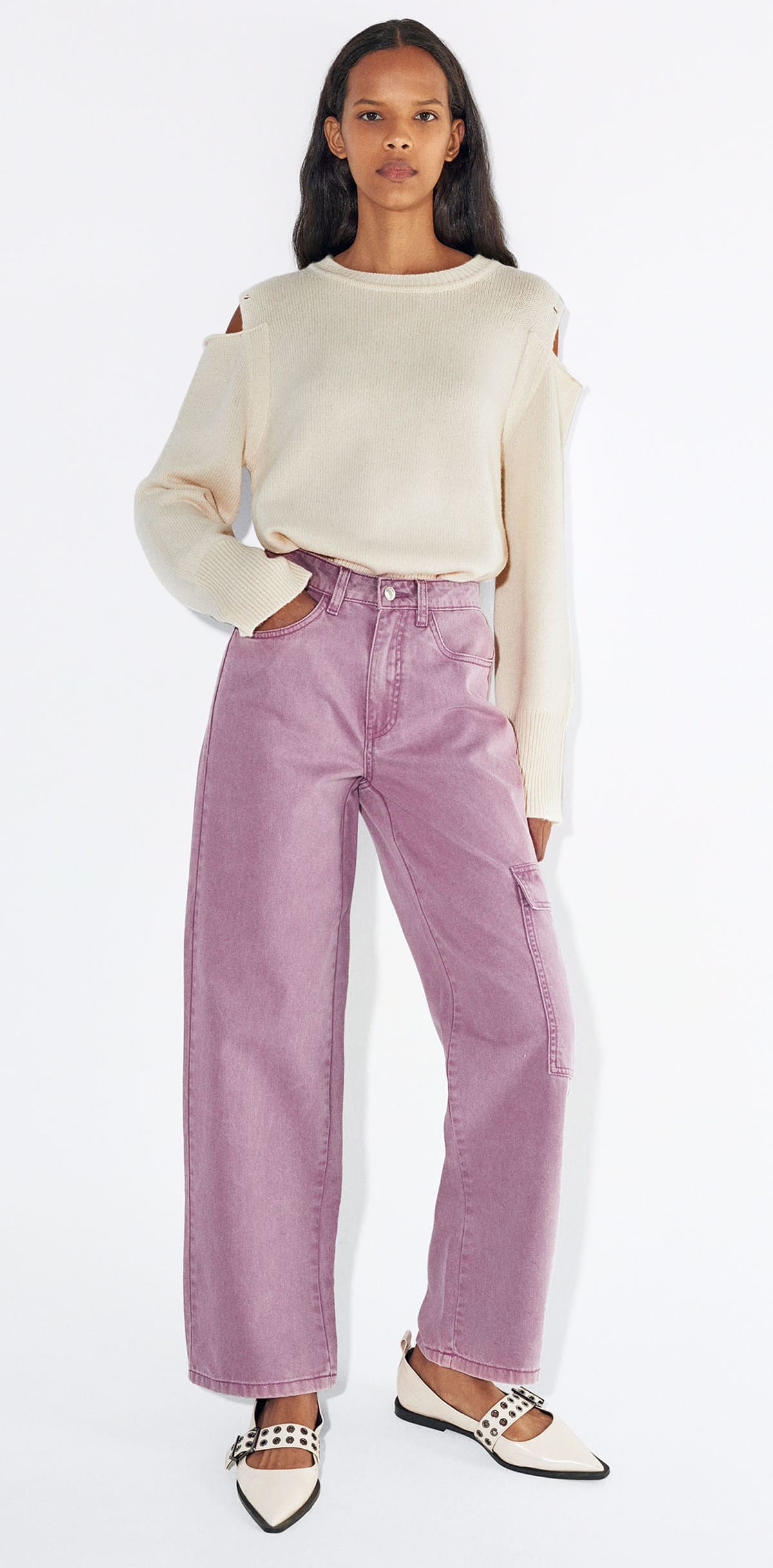 El pantalón de cargo de algodón de color rosa de Parfois