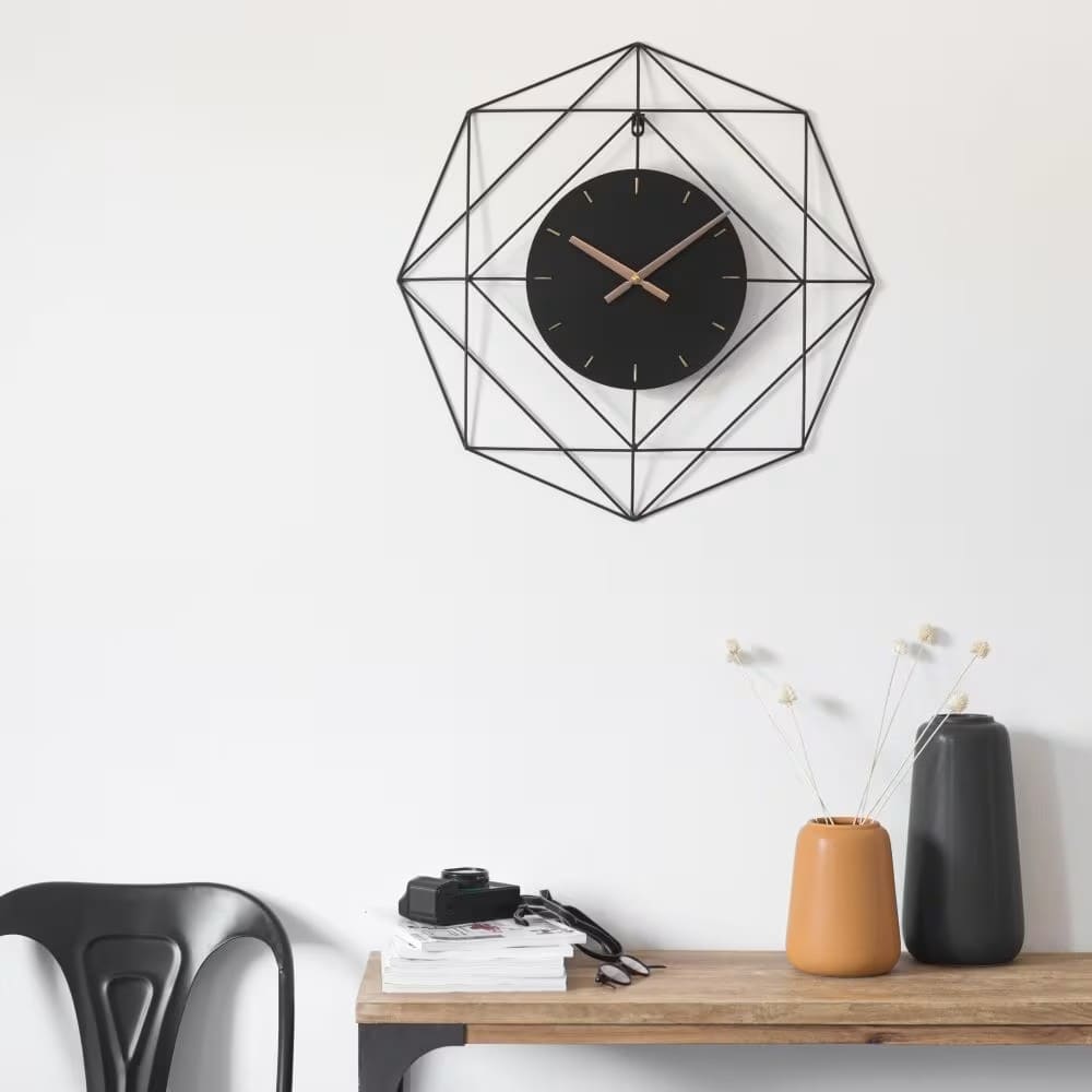 Maisons Du Monde Reloj de alambre de metal negro 60x60