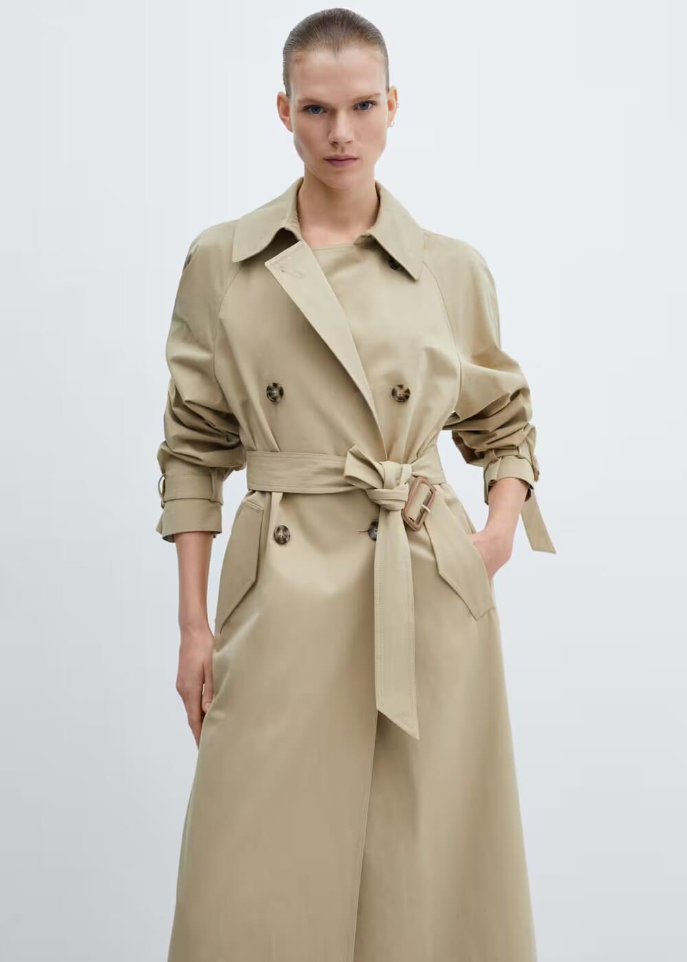 Mango Trench algodón doble botonadura