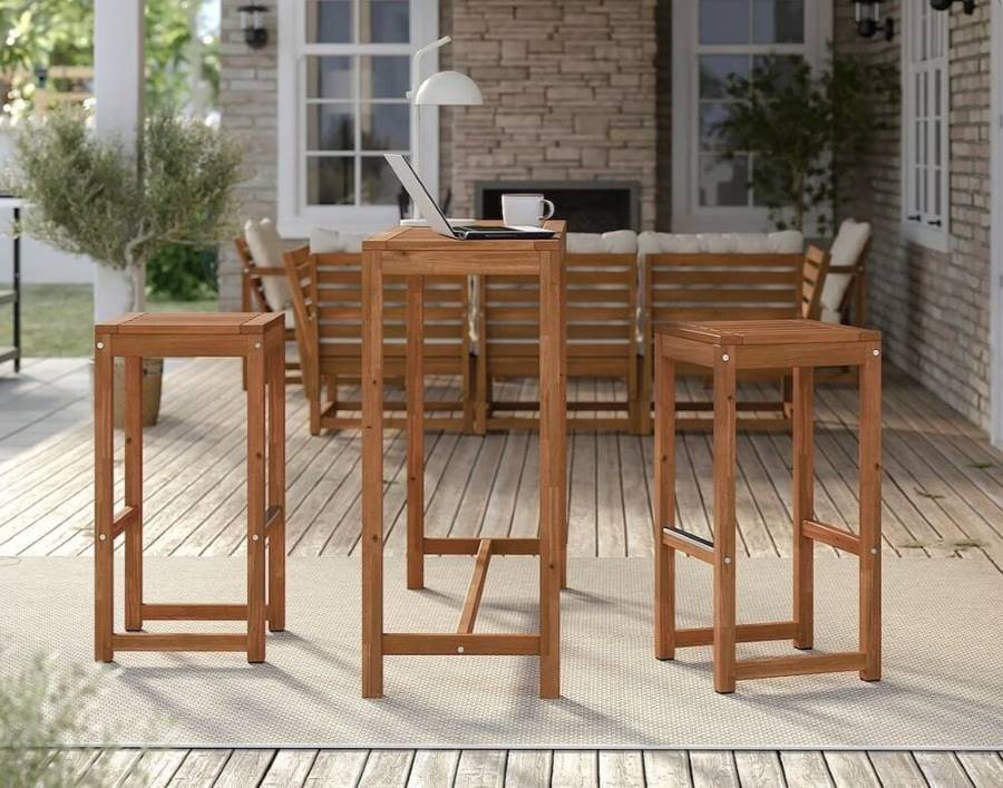 IKEA NÄMMARÖ Mesa con 2 taburetes exterior, tinte marrón claro