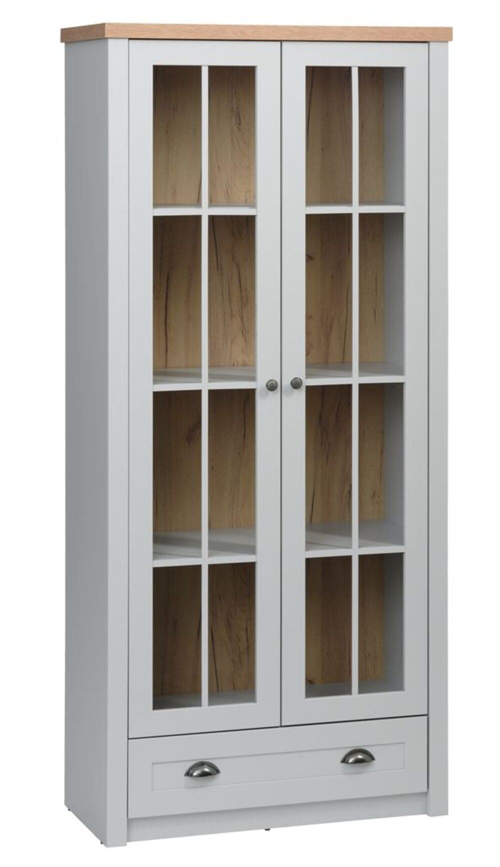 Vitrina MARKSKEL 2 puertas gris claro, color roble JYSK