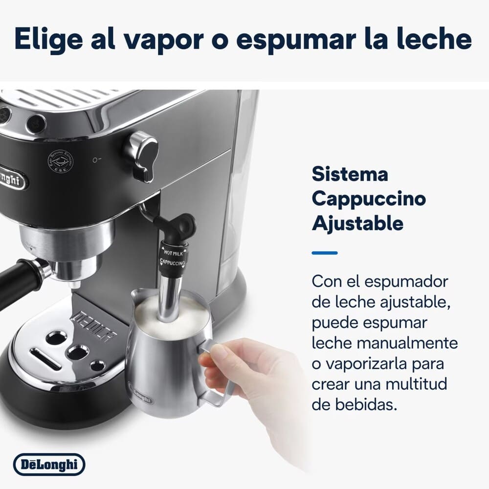 Cafetera espresso manual El Corte Ingles de bomba DeLonghi Dedica EC685.BK sistema cappuccino