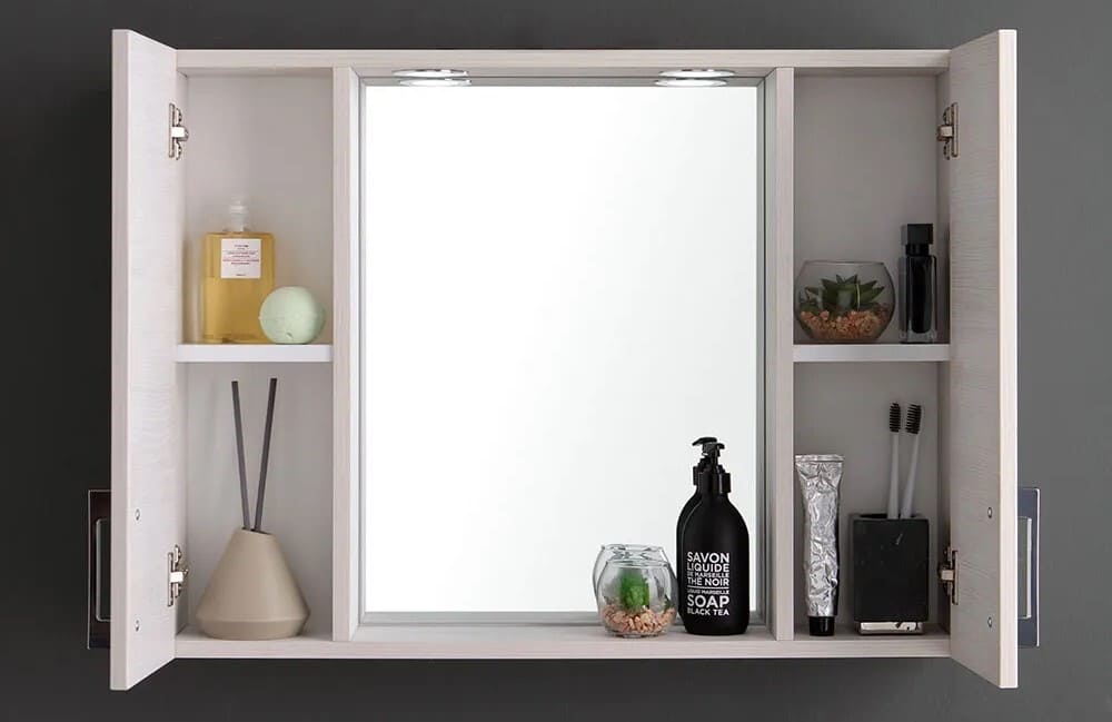 Contenedor Espejo De Baño Con Dos Muebles Altos De Roble Blanco Y Luz Led Leroy Merlin