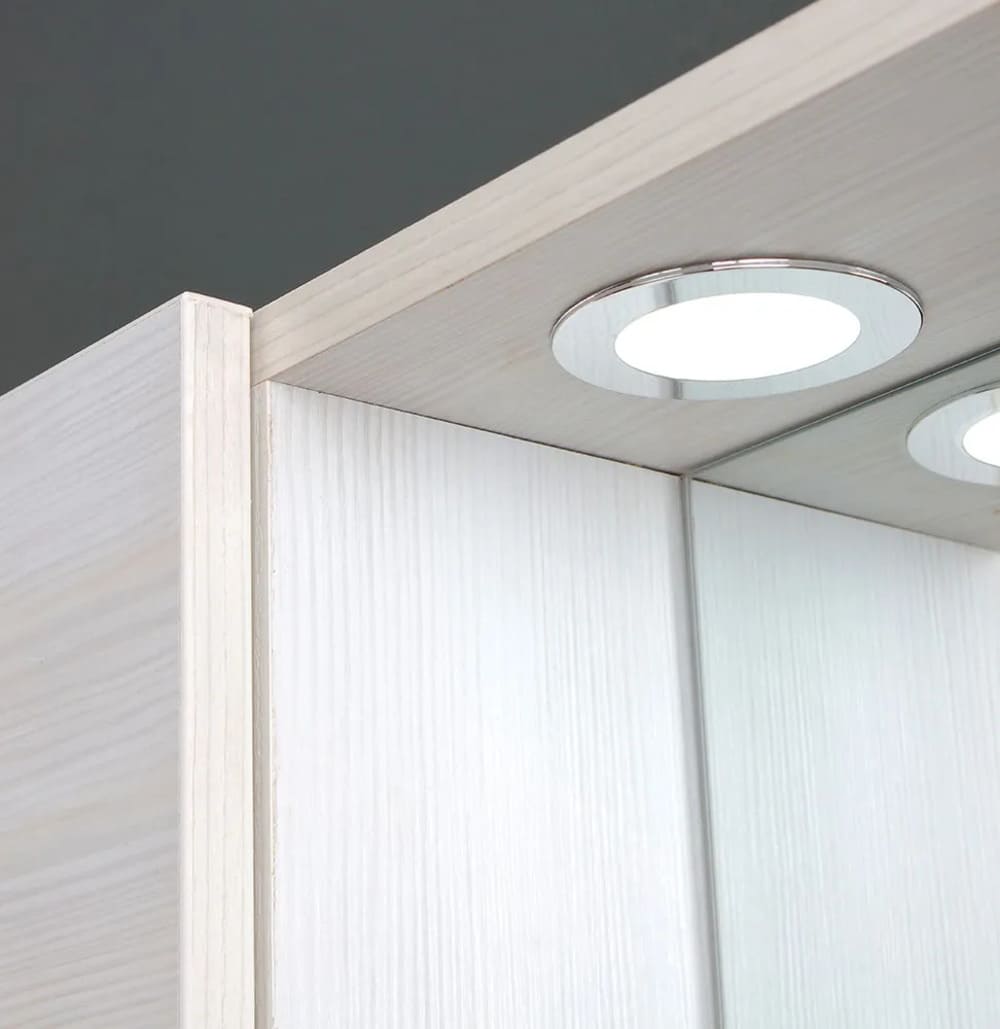 Contenedor Espejo De Baño Leroy Merlin Con Dos Muebles Altos De Roble Blanco Y Luz Led