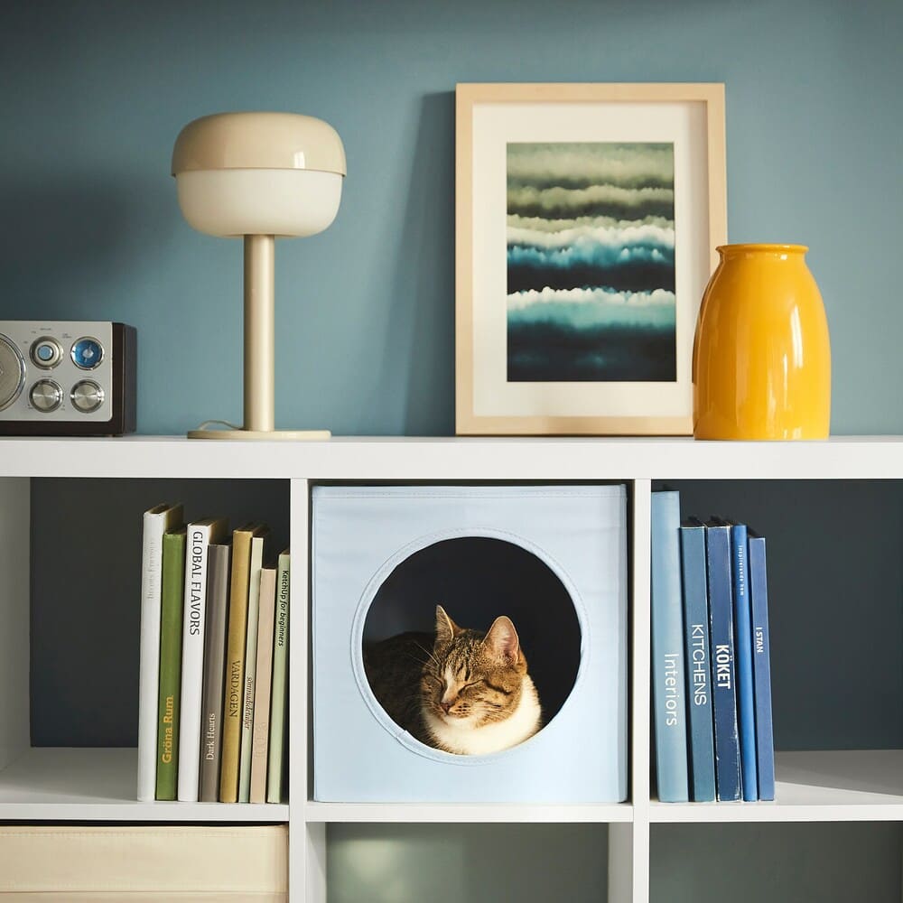 IKEA UTSÅDD Casa para gatos, azul grisáceo, 33x38x33 cm