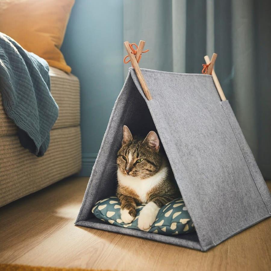 IKEA UTSÅDD Casa para gatos, gris, fieltro