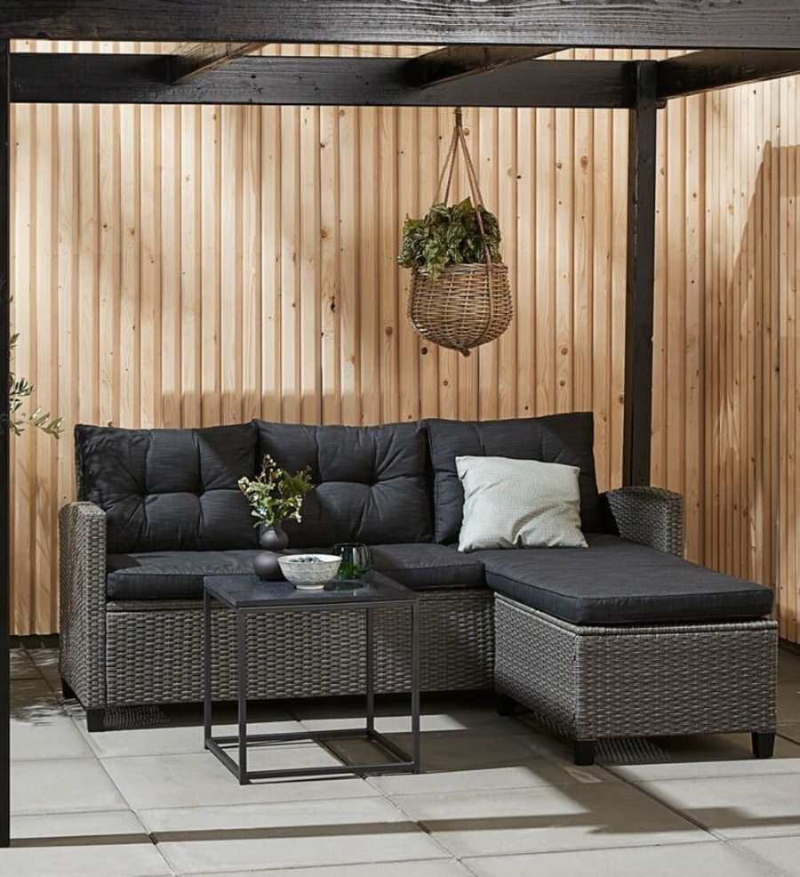 JYSK Sofá de exterior MORA con chaise longue 3 plazas gris