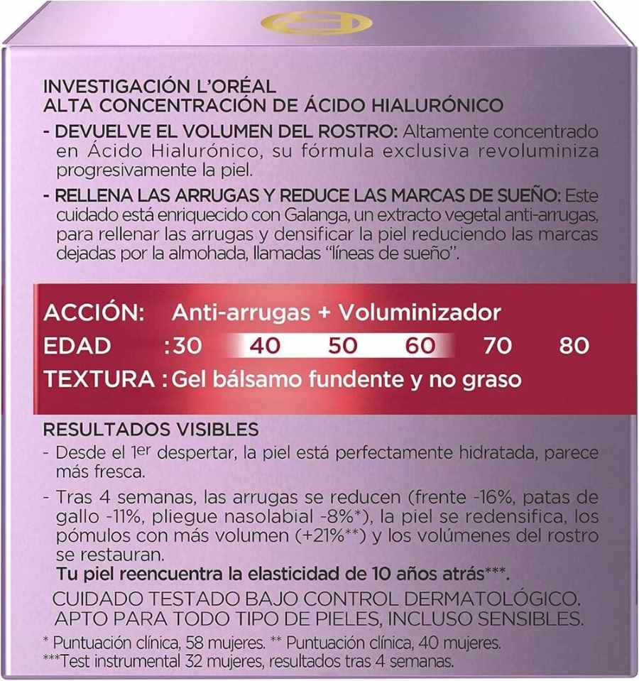 LOréal Paris Revitalift Filler Amazon Crema de Noche Revitalizante, Antiarrugas y Volumen, Anti-edad, Con Ácido Hialurónico, 50 ml