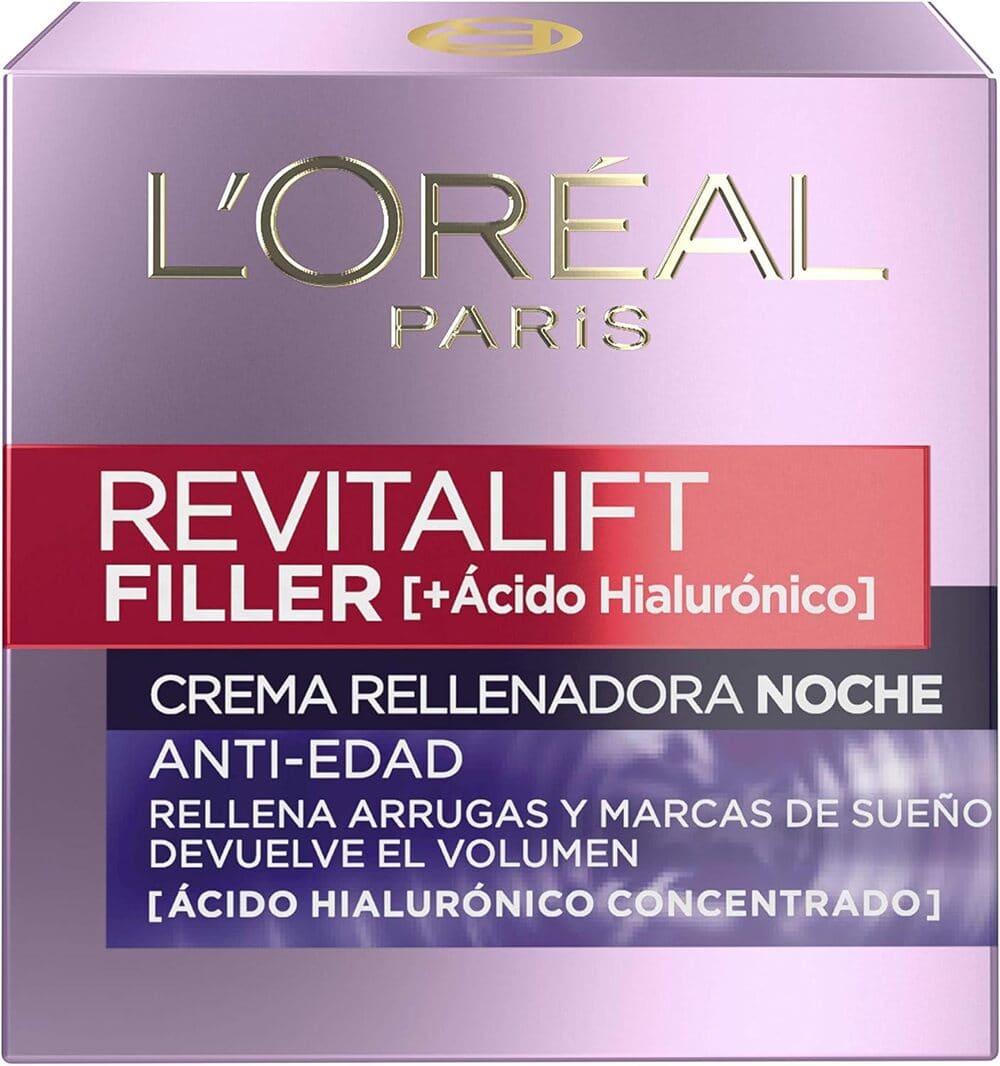 LOréal Paris Revitalift Filler Crema de Noche Revitalizante, Antiarrugas y Volumen, Anti-edad, Con Ácido Hialurónico, 50 ml Amazon