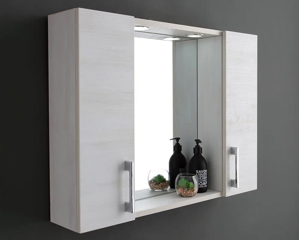 Leroy Merlin Contenedor Espejo De Baño Con Dos Muebles Altos De Roble Blanco Y Luz Led