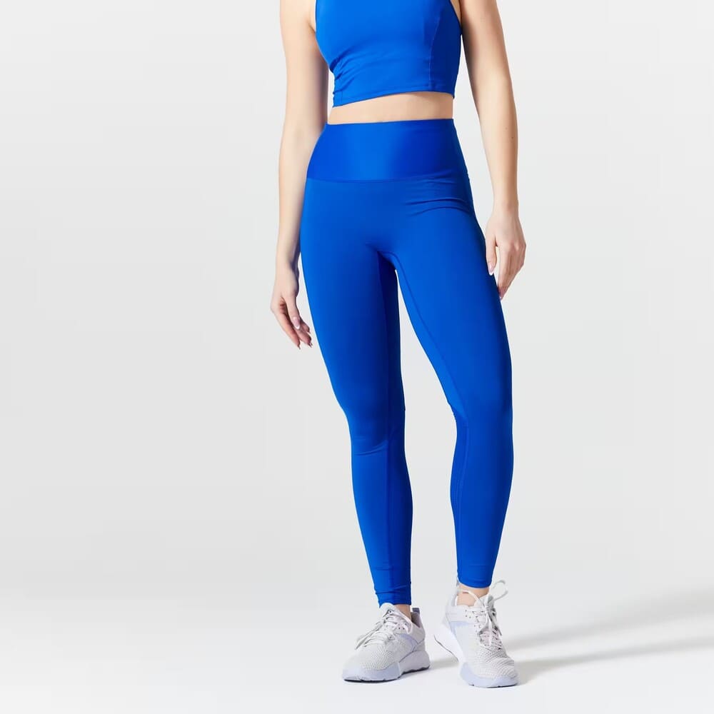 Mallas Leggings Fitness Talle Alto Moldeador Cardio Mujer Azul Decathlon