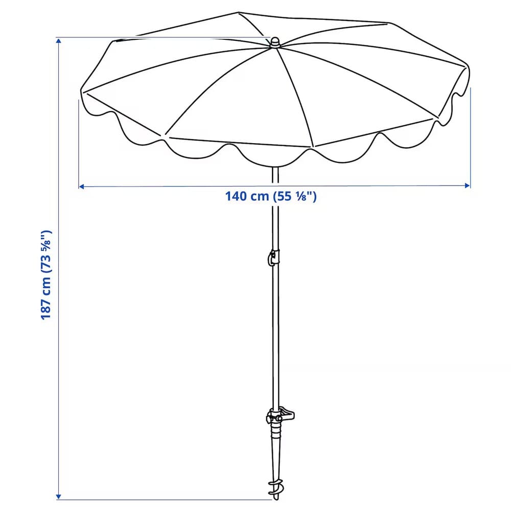 STRANDÖN Sombrilla IKEA, amarillo, blanco lunares, 140 cm