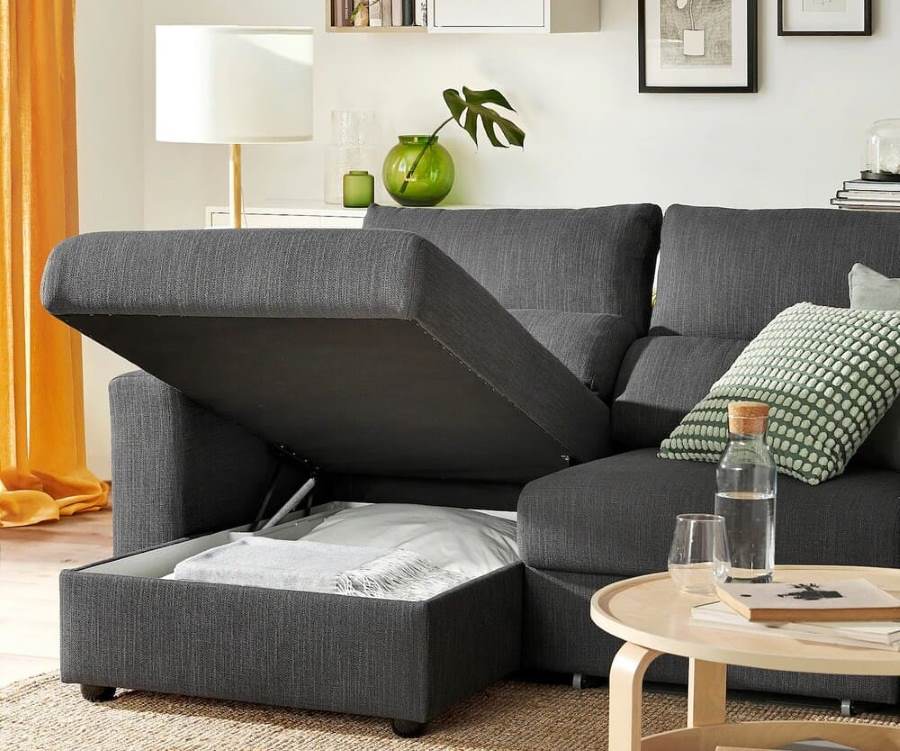 ESKILSTUNA Sofá 3 plazas con chaiselongue, Hillared antracita IKEA