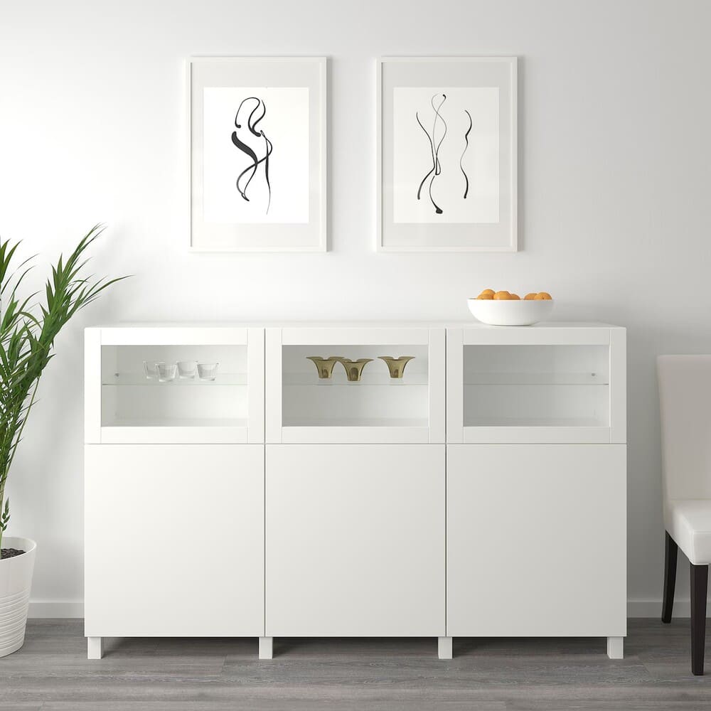 BESTÅ Mueble salón IKEA, blanco Lappviken, Sindvik vidrio transparente blanco