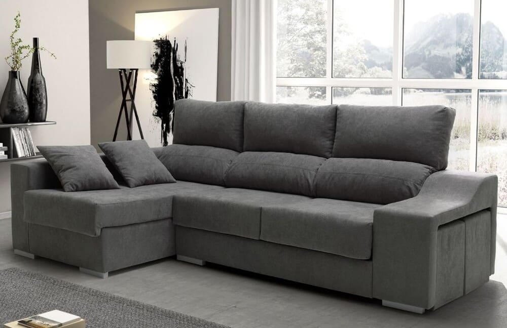 Carrefour Sofa Chaise Longue Loki Izquierda Gris Marengo Tejido Con Sistema Acualine