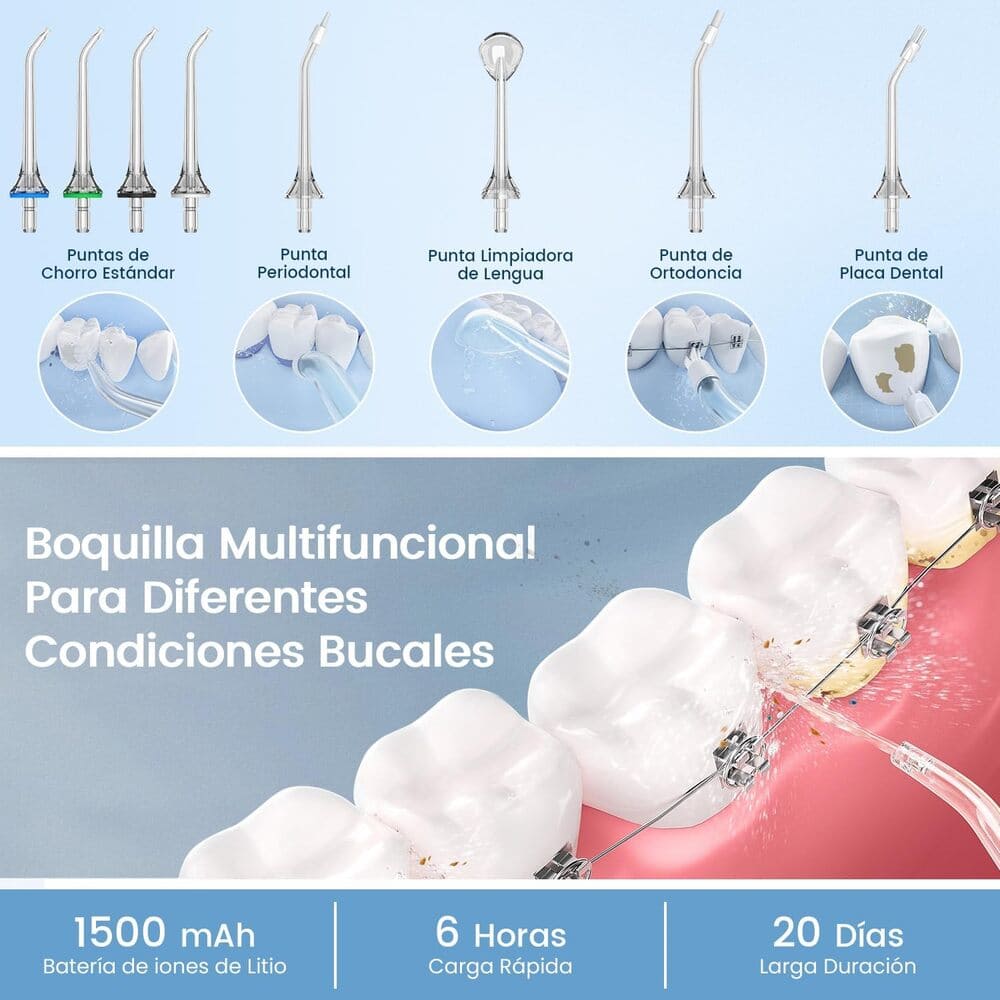 Irrigador Bucal Portatil Amazon, Vimmk Irrigador Dental Inalámbrico Profesional 8 Boquillas 5 Modos