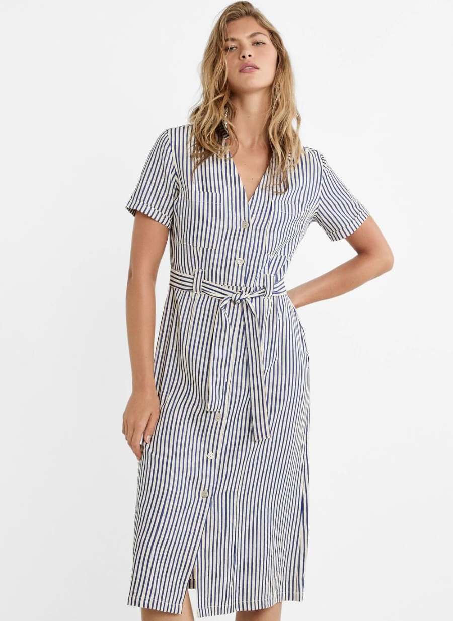 Stradivarius Vestido MIDI Camisero Rayas