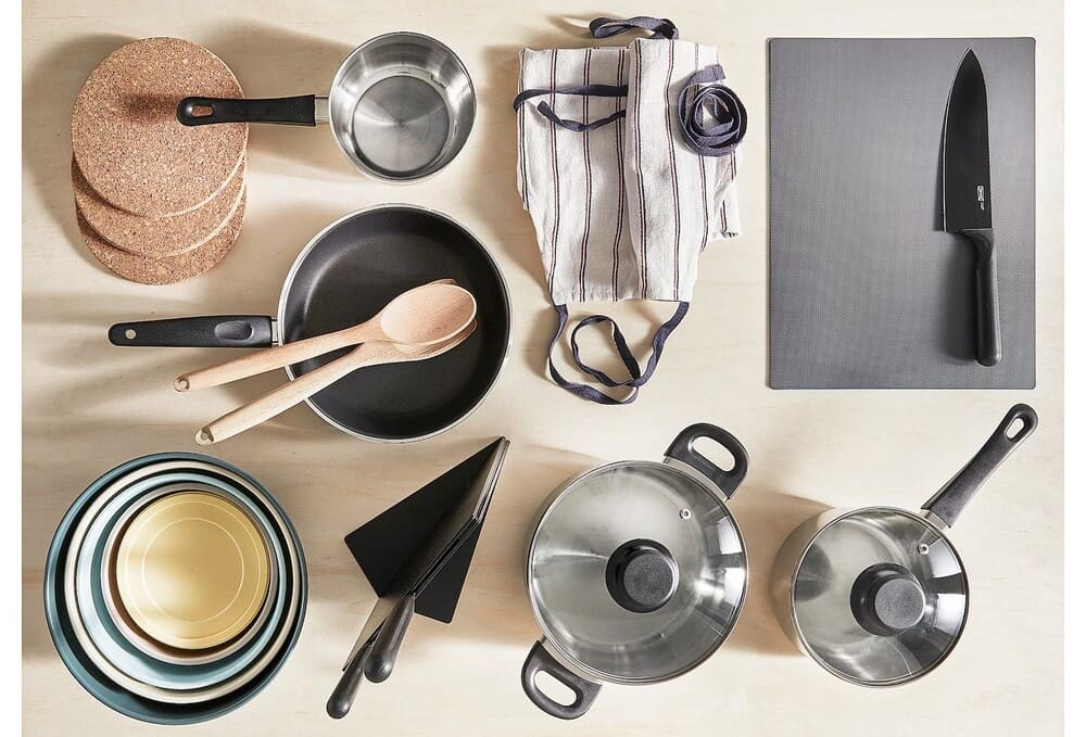 ANNONS Batería de cocina IKEA, 5 piezas, vidrio, acero inoxidable