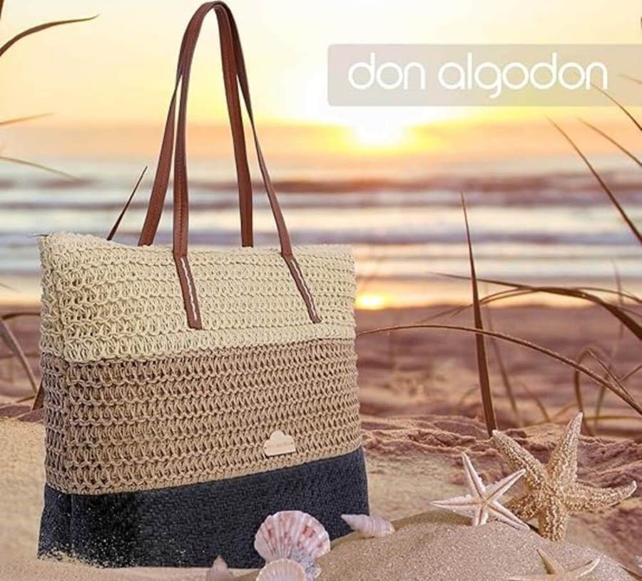 Amazon DON ALGODON, Bolso playa Grande impermeable con cremallera, SVE Natural 