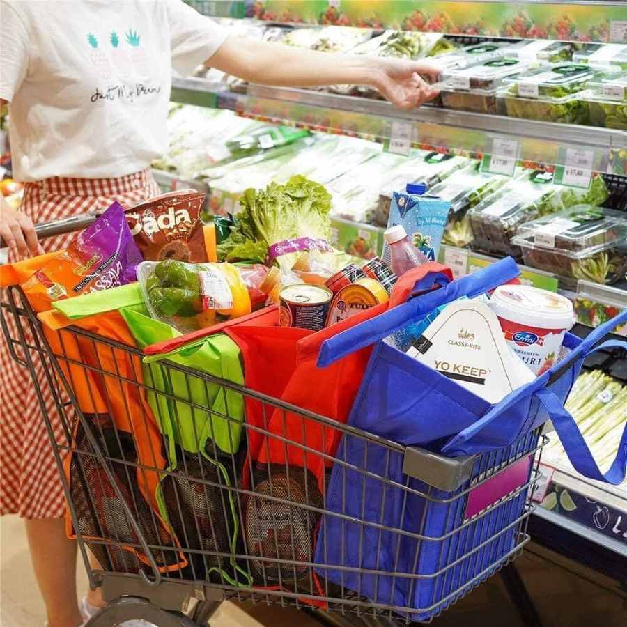 Amazon HSJCZMD Carrito de la Compra Bolsas para supermercado, Tejido de Compra de Alimentos Multifuncional Clasificación no Bolsas, Mesh (2)