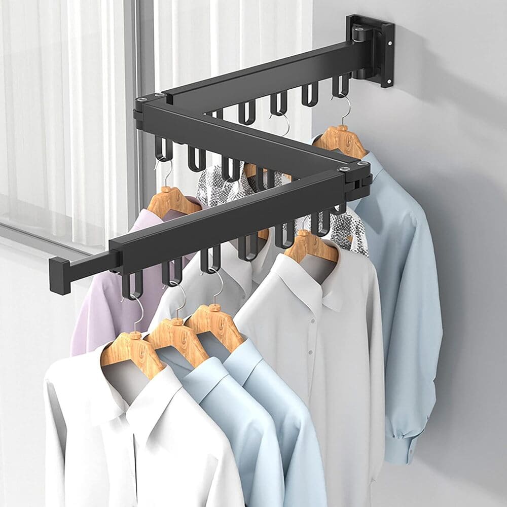 Amazon Tendedero Plegable de Pared (3 Brazos), Perchero Extensible Multifuncional de Aluminio para Interior y Exterior