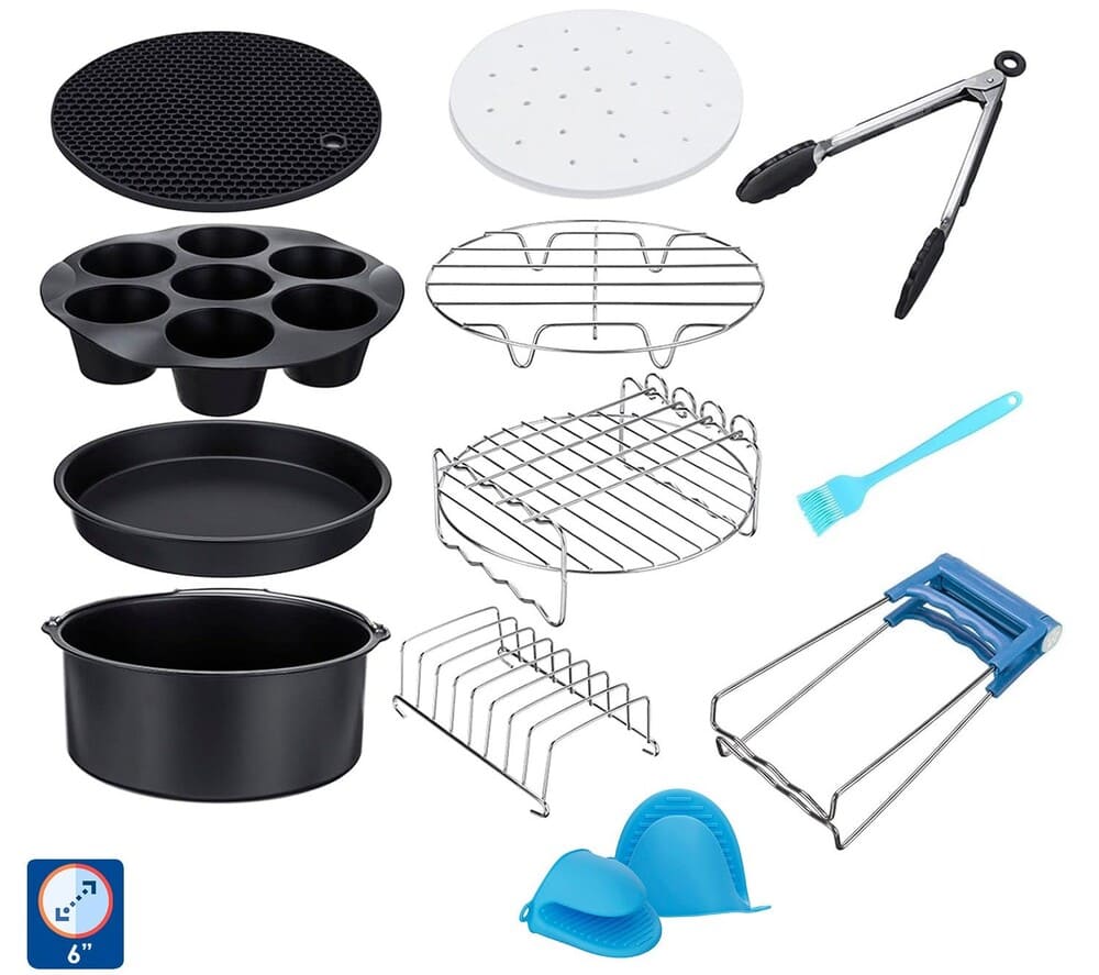 Carrefour Set 12 Accesorios Dam Freidora Aire 15,24 Cms (6 Pulgadas). 15,2x15,2x7 Cm. Color Negro