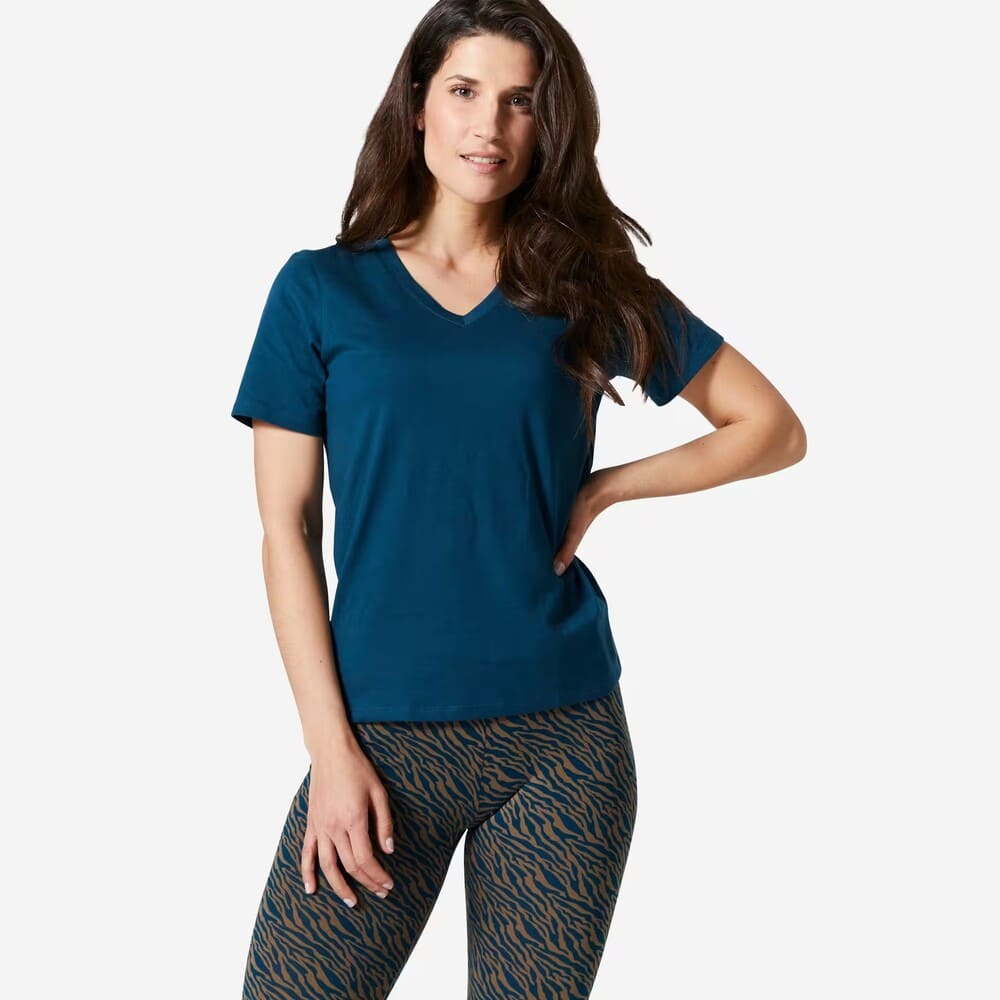 Decathlon Camiseta Fitness 500 Mujer Azul Petróleo Cuello Pico