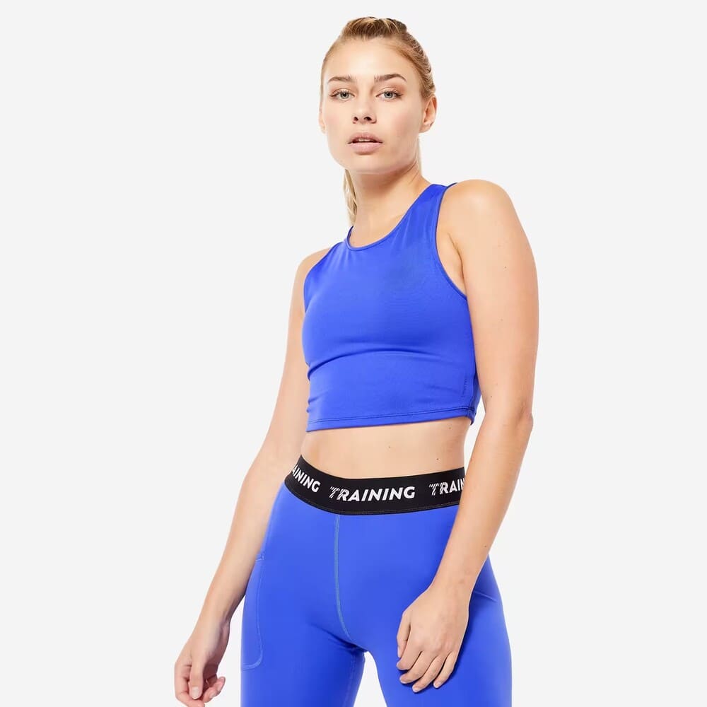 Decathlon Camiseta Sin Mangas Crop Top Fitness Cardio Mujer Azul