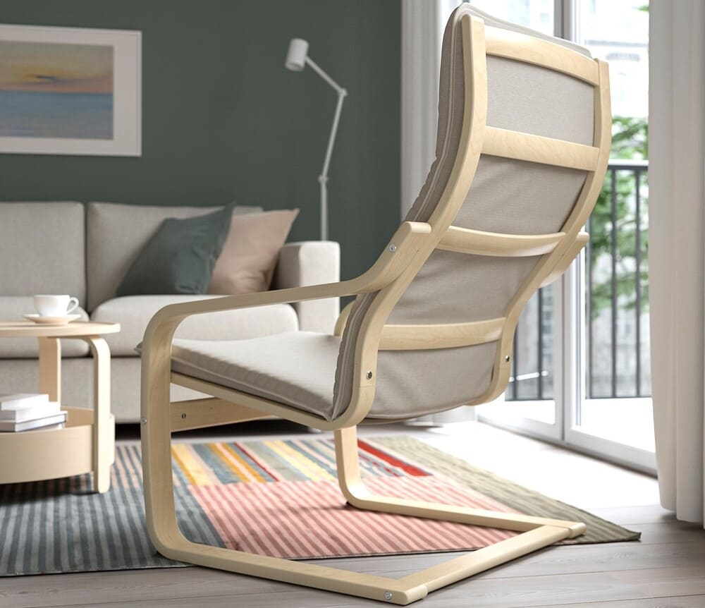 IKEA POÄNG Sillón, chapa abedul, Knisa beige claro