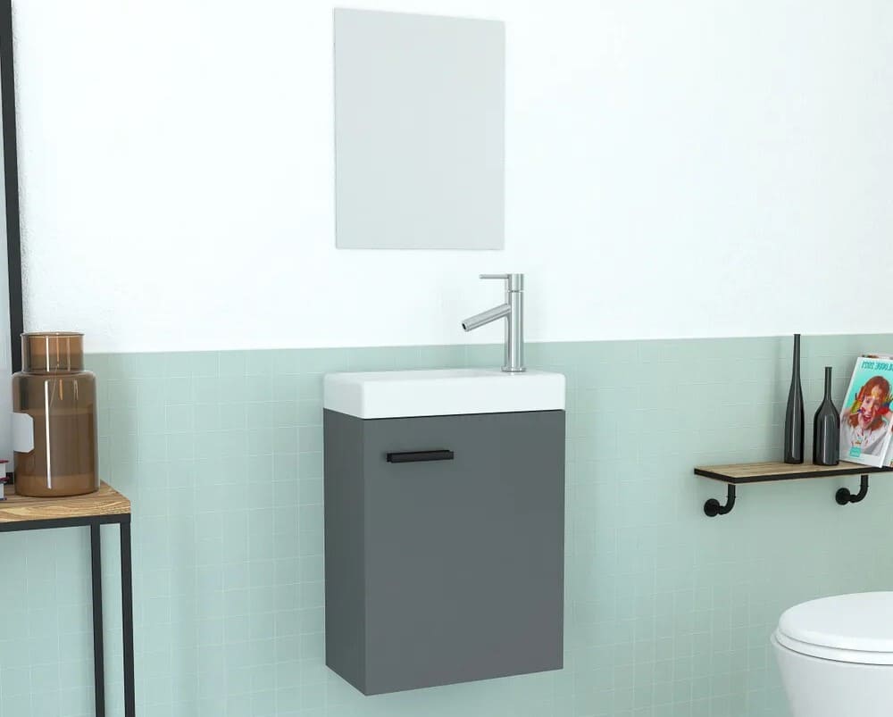 Leroy Merlin Mueble de baño Gris con lavabo 41x50x22cm y Espejo - SMALLY GREY