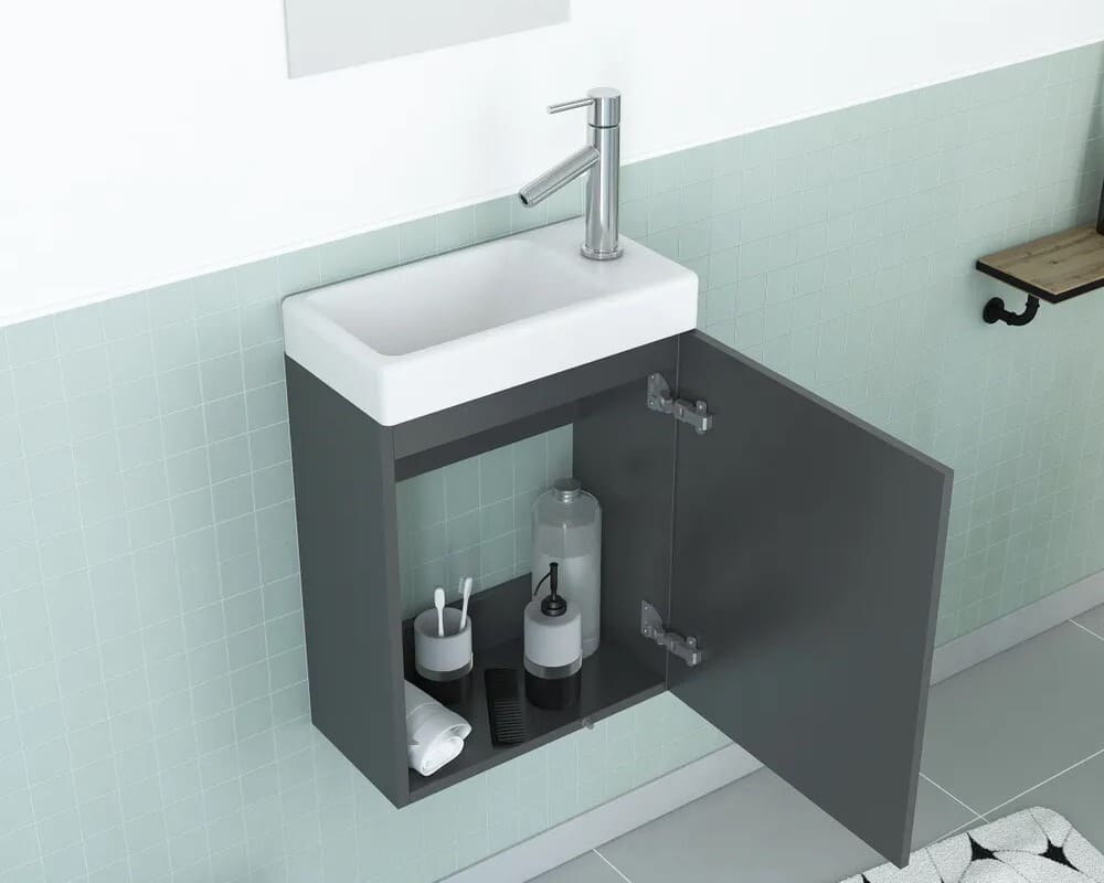 Mueble de baño Gris con lavabo 41x50x22cm y Espejo - SMALLY GREY Leroy Merlin