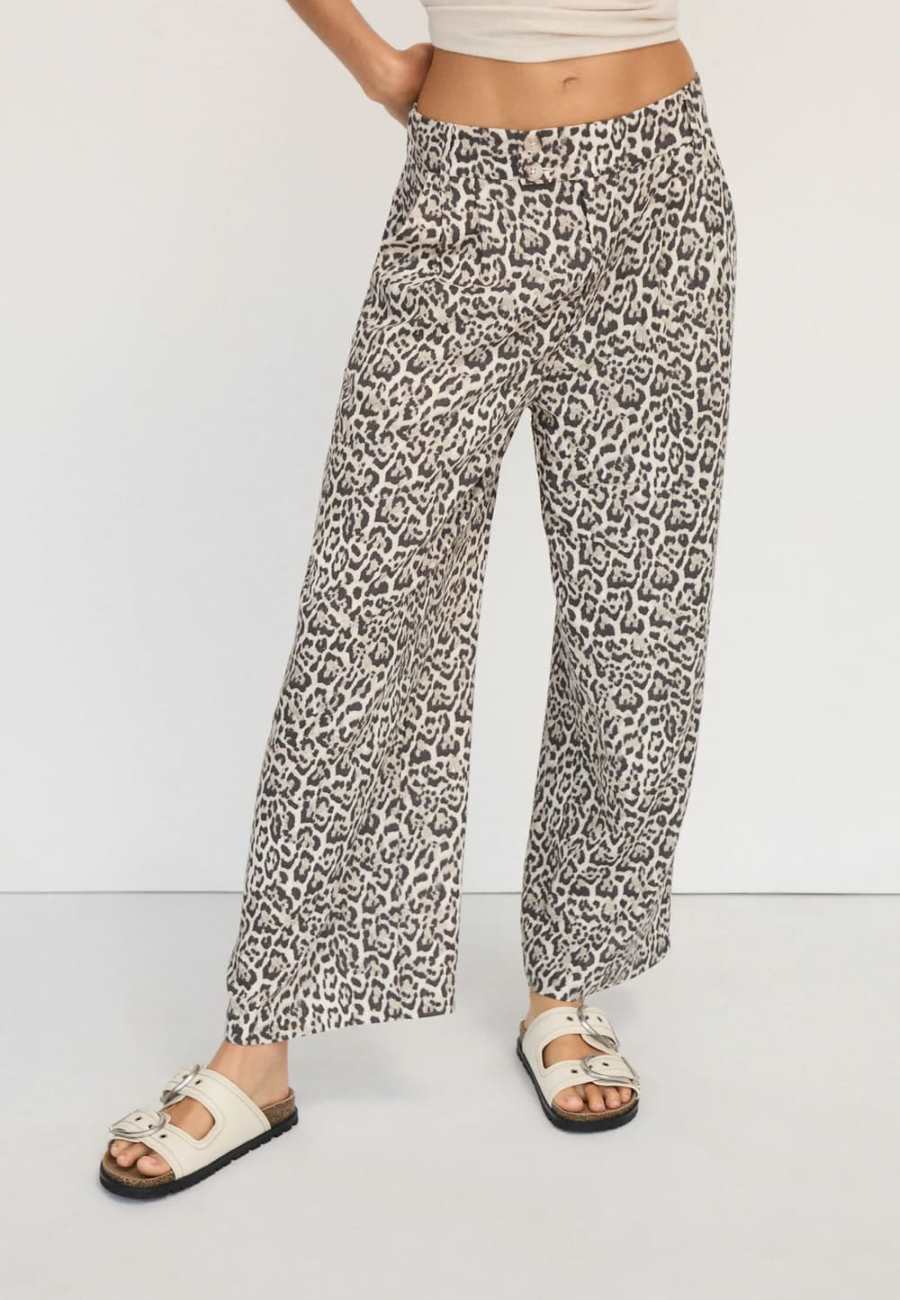 Stradivarius Pantalon Culotte Con Lino Leopardo