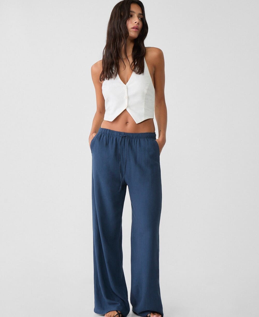 Stradivarius Pantalon Fluido Con Lino