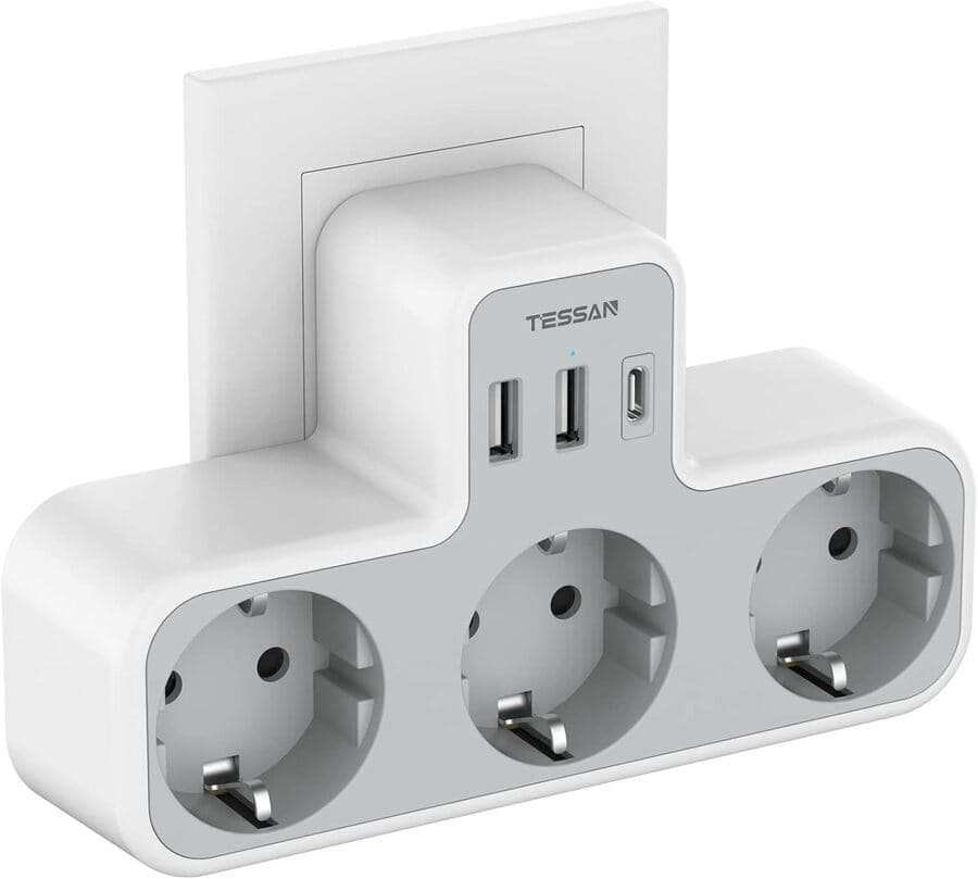 TESSAN Ladron Enchufes Múltiple USB con 2 Puertos USB y USB C