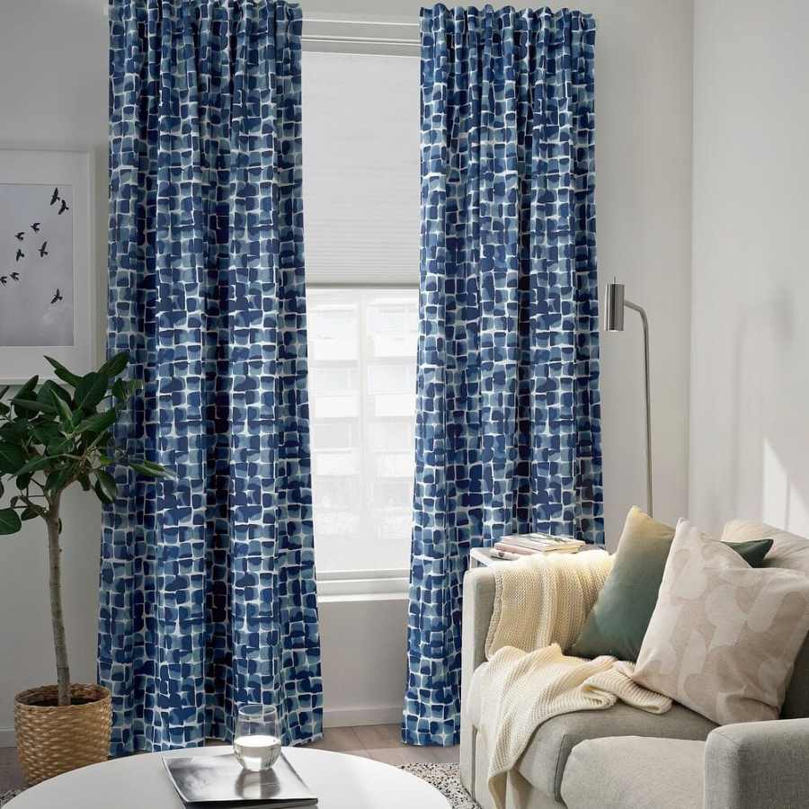 IKEA SPIRSTÅNDS Cortinas semiopacas, 1 par, azul, 145x300 cm