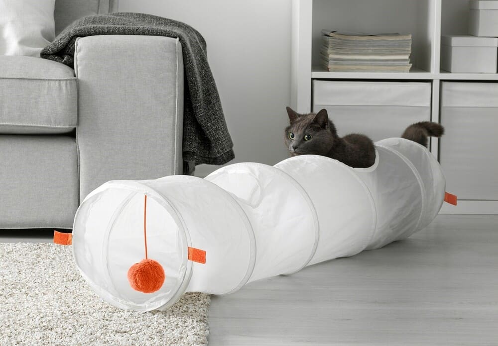 IKEA UTSÅDD Túnel de juego para gato, blanco, naranja