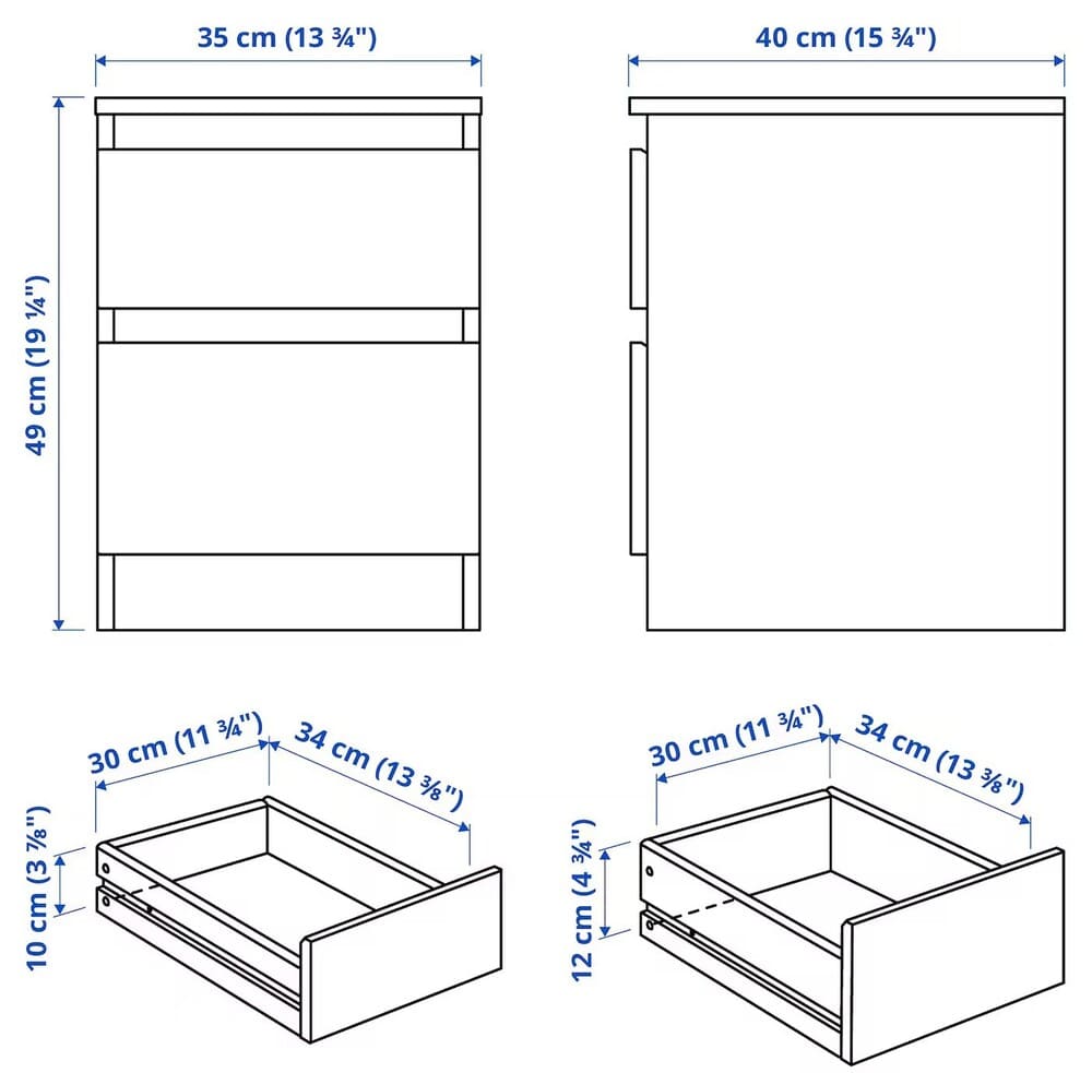 KULLEN Cómoda de 2 cajones IKEA, blanco, 35x49 cm