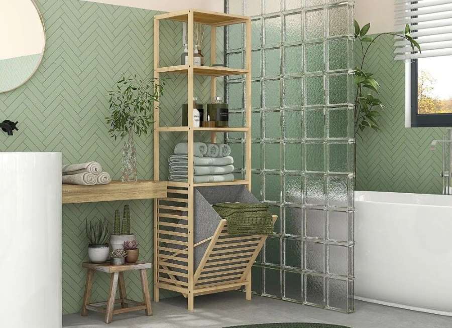 Leroy Merlin Estantería de Baño HOMCOM Bambú Madera Natural 44x33x160 cm 834-672V00ND