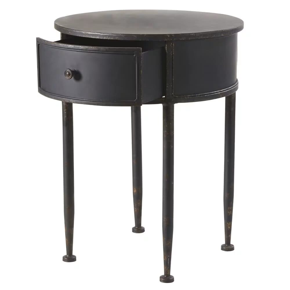 Alienor - Mesita de noche redonda con 1 cajón de metal negro de Maisons Du Monde