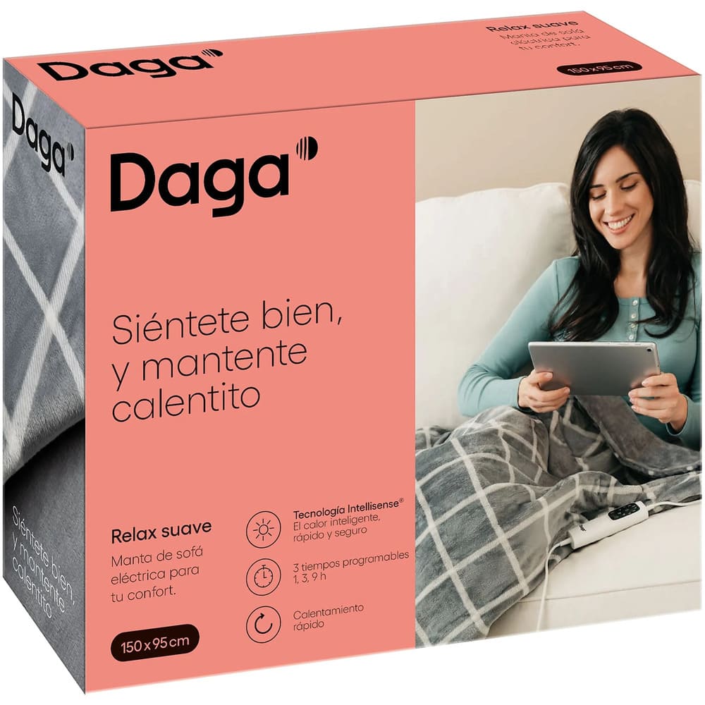 Manta eléctrica - Daga Relax Suave, 150 W, 6 Niveles temperatura, Gris oscuro