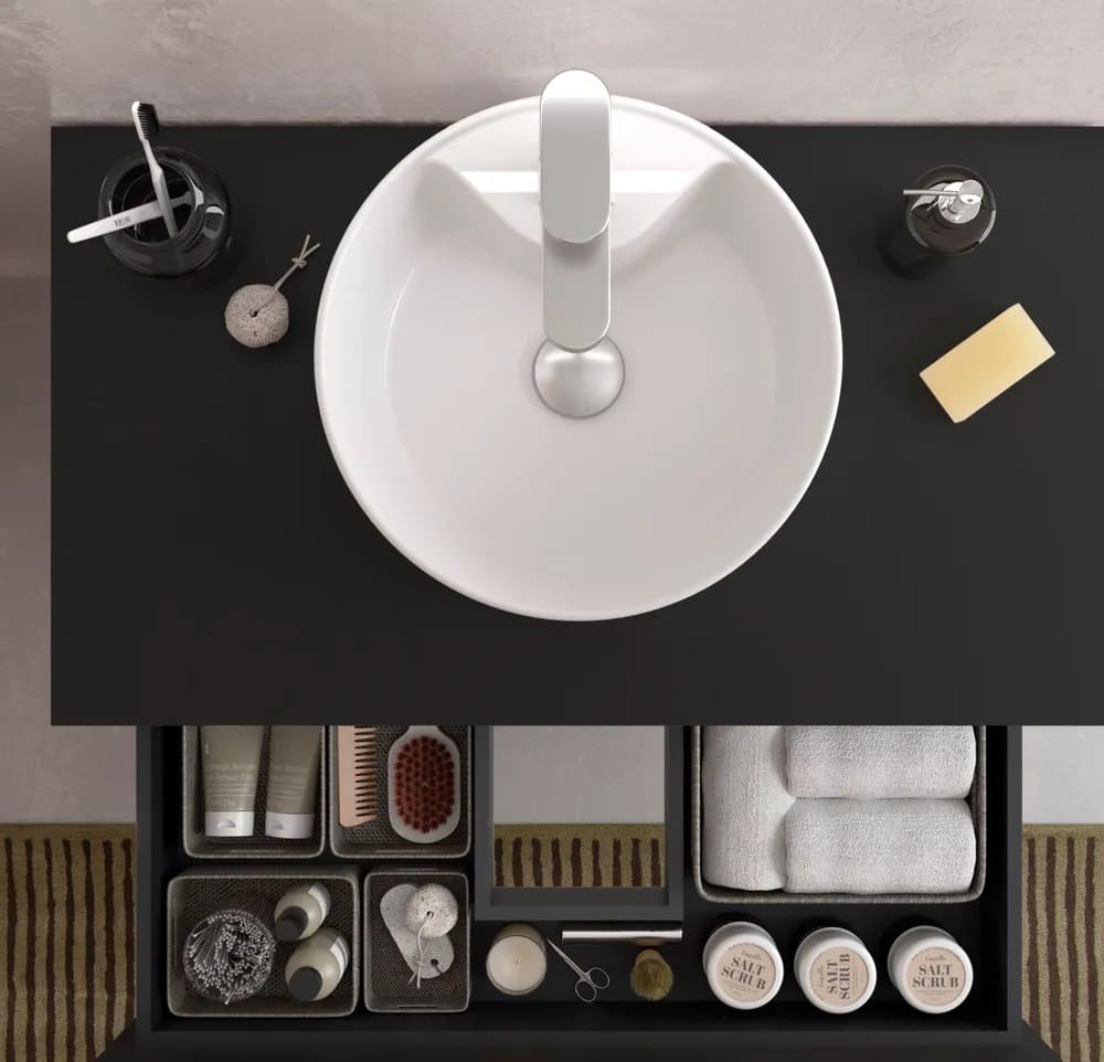 Mueble de Baño BEQUIA 80cm Leroy Merlin Negro mate, Lavabo sobre encimera